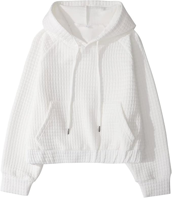 Gihuo Women's Casual Long Sleeve Waffle Hoodie Drawstring Pullover Sweatshirts Crop Top with Pock... | Amazon (US)