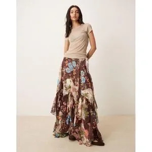 Free People Natural Palermo Chiffon Asymmetric Maxi Skirt Size 2 | Poshmark