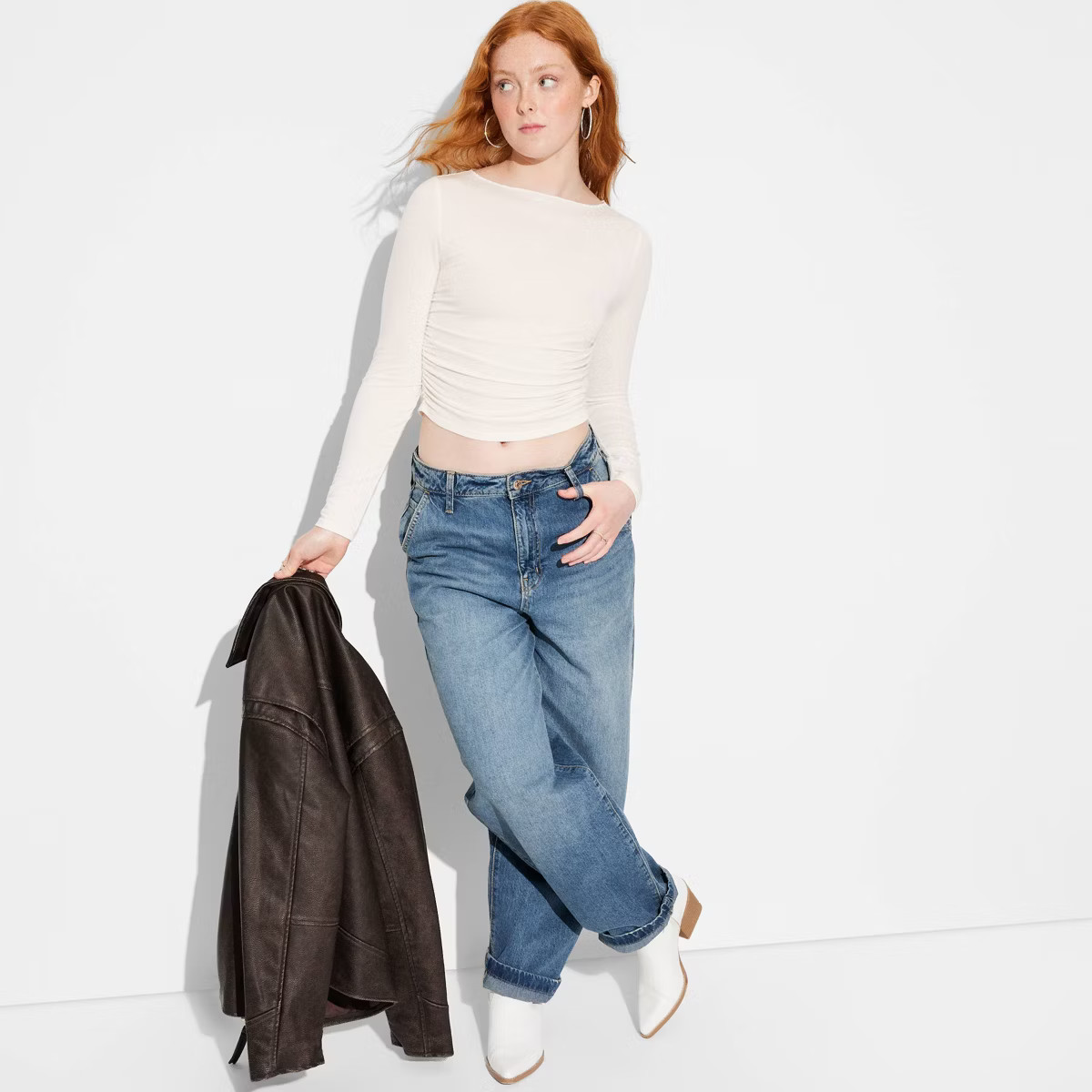 Women's Long Sleeve Boat Neck Ruched Top - Wild Fable™ | Target