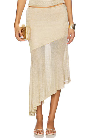 Runaway The Label Elaine Flounce Midi Skirt in Gold from Revolve.com | Revolve Clothing (Global)
