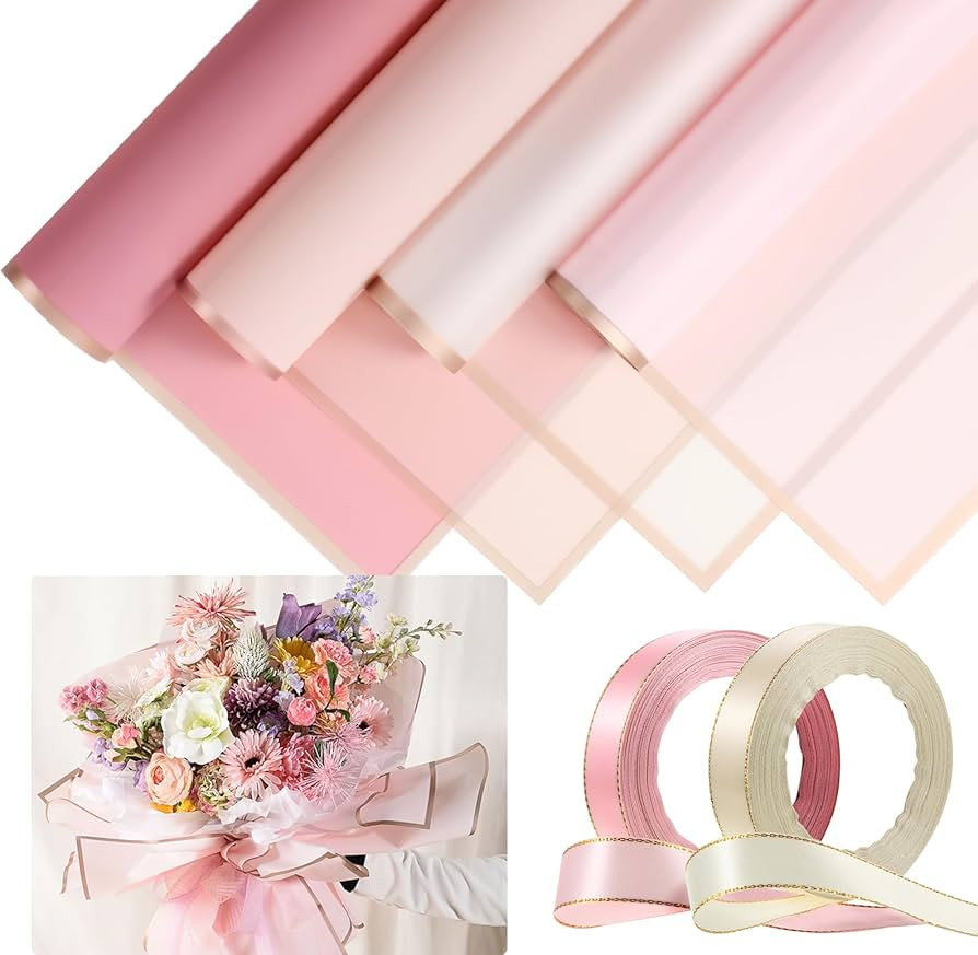 Tenare Valentine‘s Day Flower Wrapping Paper and Ribbon Set 36 Sheets Bouquet Wrapping Paper wi... | Amazon (US)