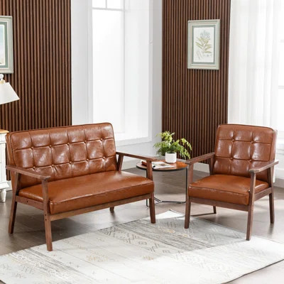 Judeth 2-Piece Tufted Upholstered Wood Frame Loveseat And Arm Accent Chair Set | Wayfair North America