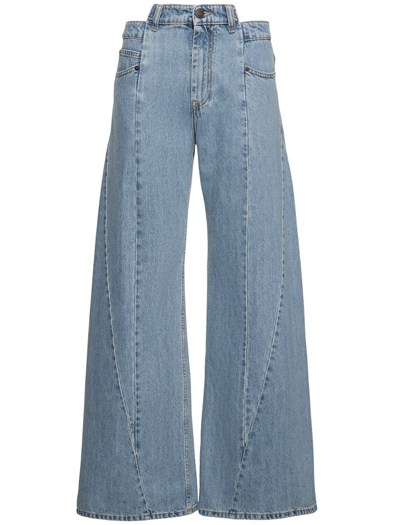 Asymmetric wide leg cotton denim jeans | Luisaviaroma