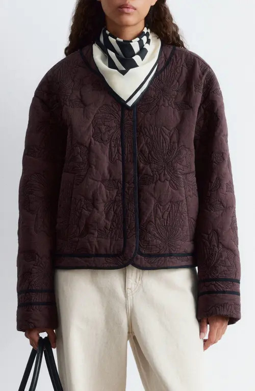 & Other Stories Floral Cotton Quilted Jacket in Brown Dark at Nordstrom, Size Medium | Nordstrom