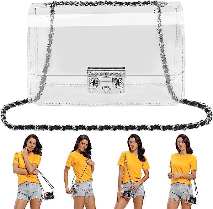 QiuQiuQi Clear Purse, Crossbody Shoulder Handbag Bag Stadium/Concert Venues Approved Clear Bag | Amazon (US)