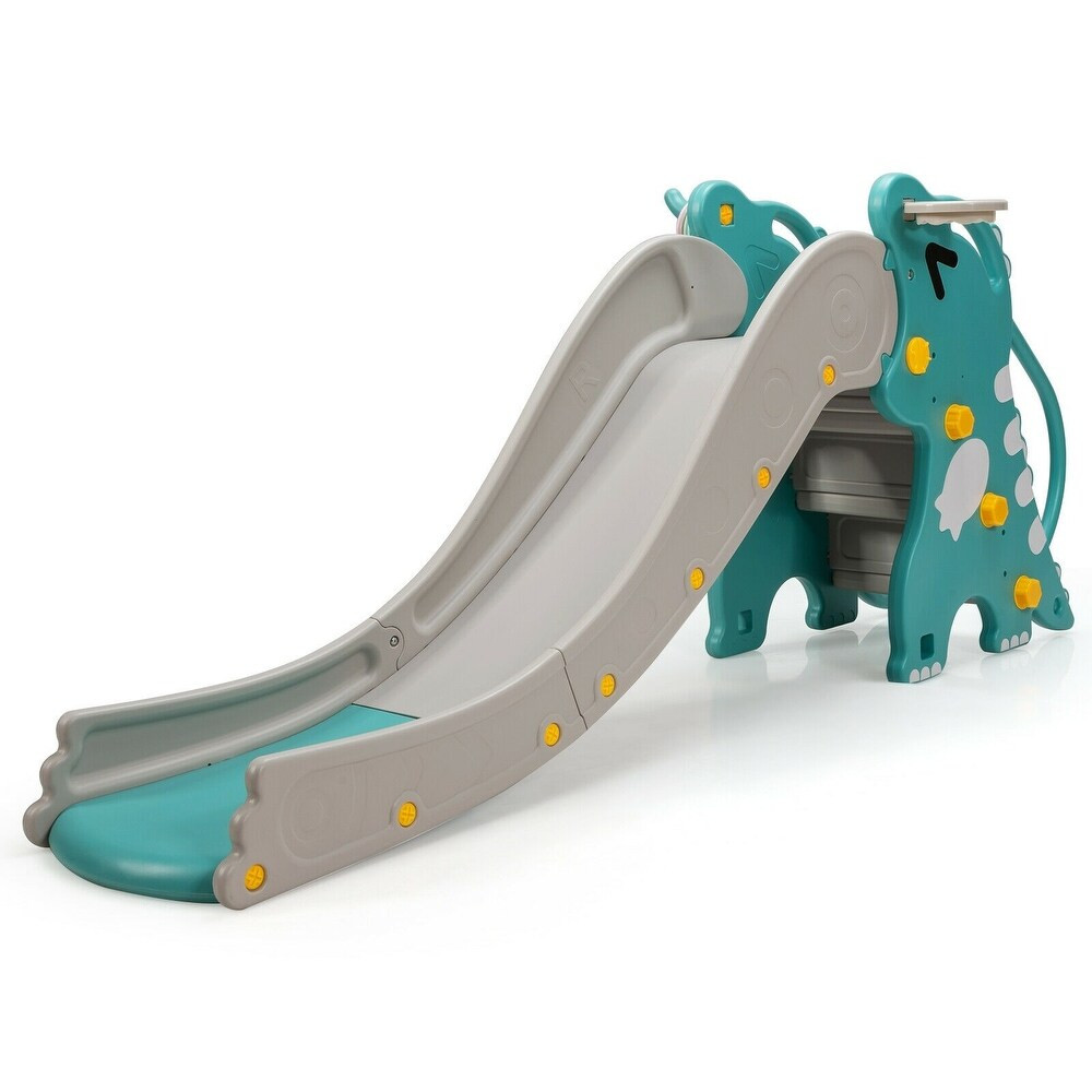 4-in-1 Kids Climber Slide Play Set with Basketball Hoop-Green - Green + grey (Green + grey) | Bed Bath & Beyond