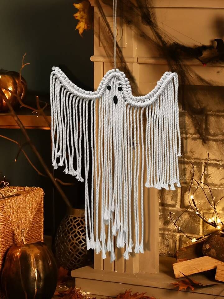 1pc Halloween Handmade White Ghost Wall Hanging Decorative Ornament For Festive Scene Decoration | SHEIN