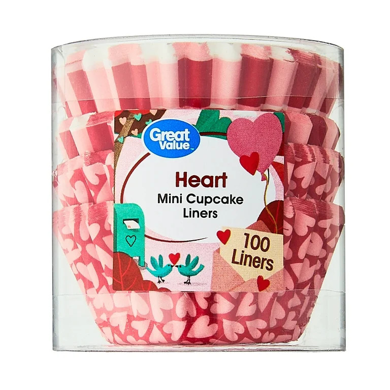 Great Value Red Heart Mini Cupcake Liner, 100 Count | Walmart (US)