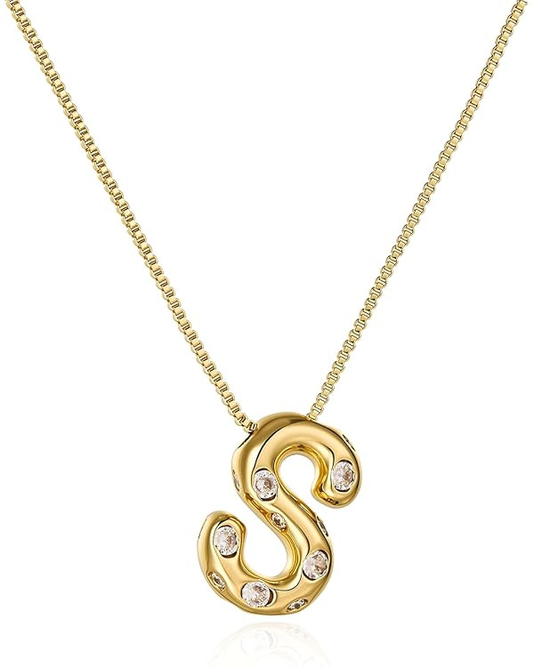 Cicy Bell Initial Necklace for Women 18k Gold Plated Cubic Zirconia Trendy Personalized Dainty Le... | Amazon (US)