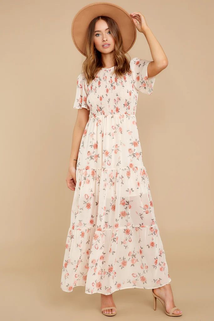 Love Me Forever Cream Floral Print Maxi Dress | Red Dress 
