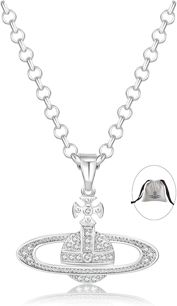Saturn Necklace Planet Necklace Crystal Rhinestone Necklace Y2k Aesthetic Pendant Necklace for Wo... | Amazon (US)
