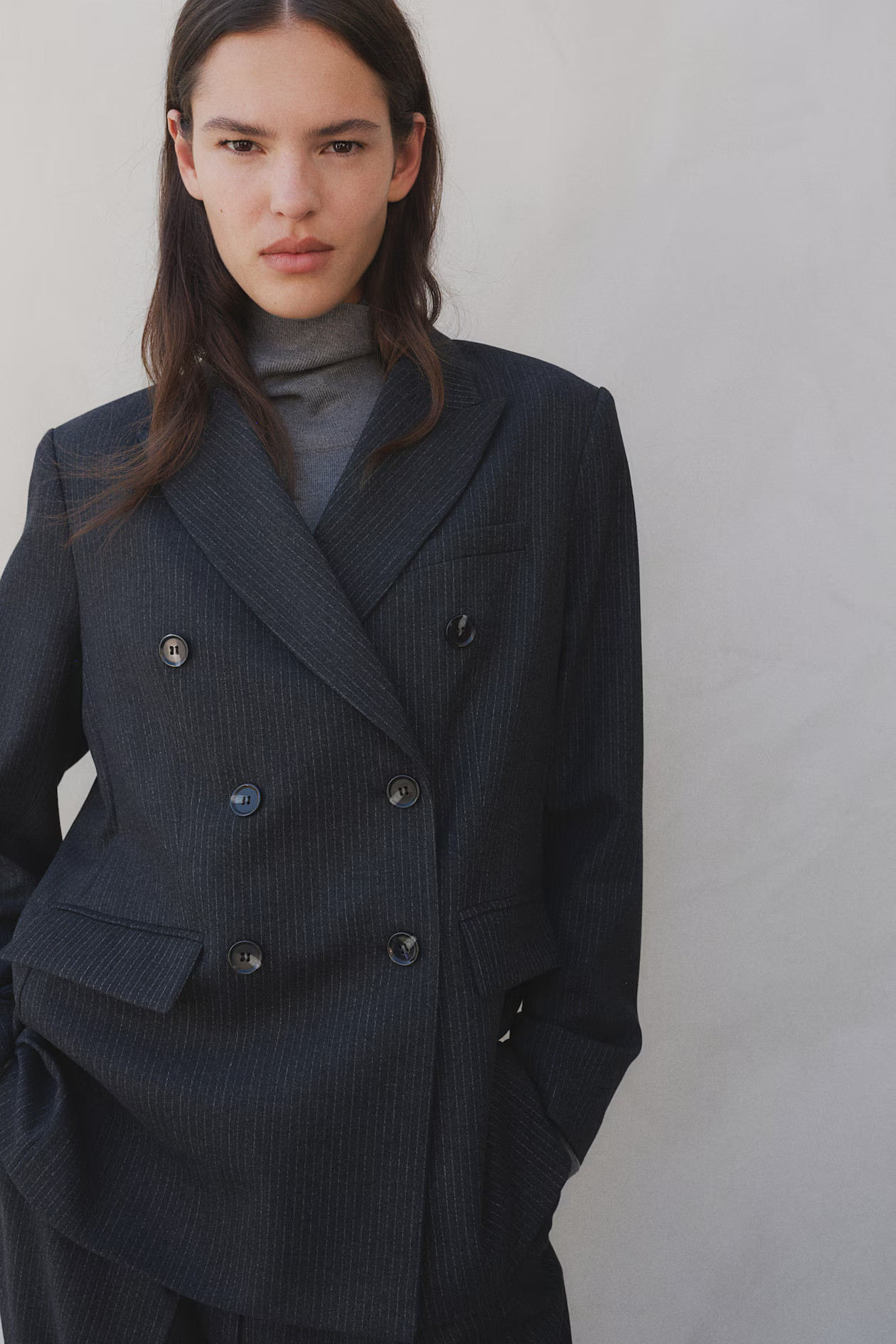 Double-Breasted Blazer - Dark gray/pinstriped - Ladies | H&M US | H&M (US + CA)