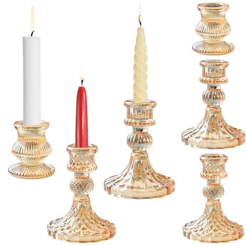 Glass Candlestick Holders Set of 6, Taper Candle Holder for Wedding Festival Christmas Party Valentine's Decor, Table Centerpieces (Amber) | Amazon (US)