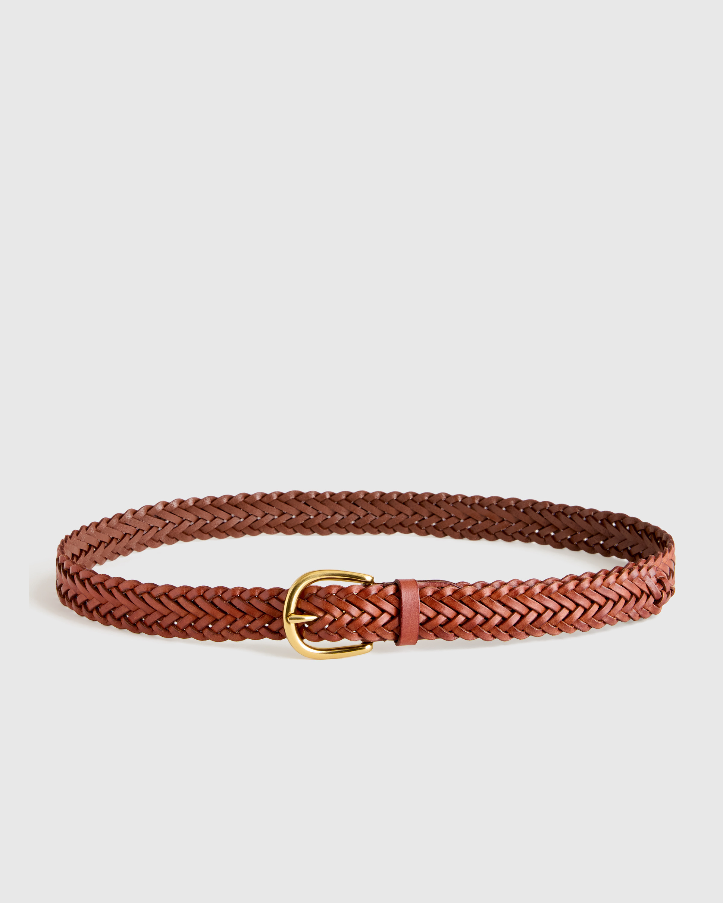 Quince | Women's Josie European Leather Braided Belt in Saddle, Size Medium, Italian Leather | Quince