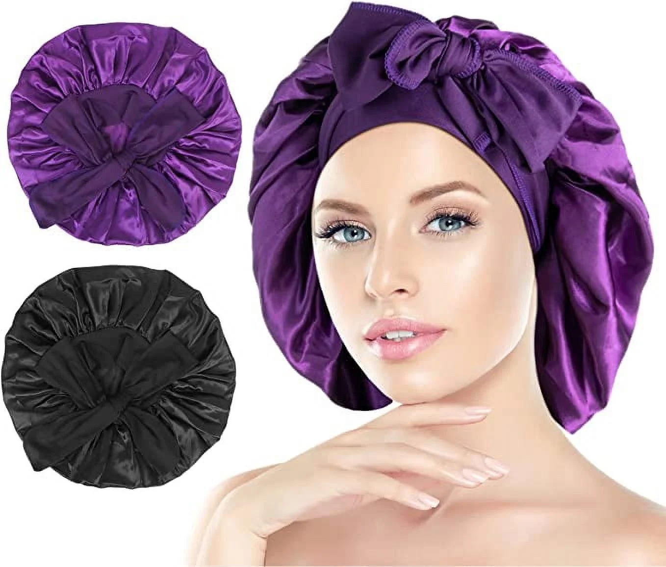 Homelove [Pack of 2 Satin Sleeping Bonnet, Large Satin Sleep Bonnet with Long Strap, Adjustable S... | Walmart (US)
