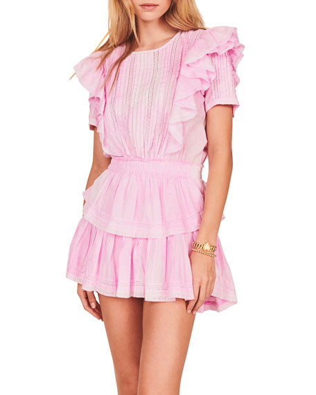 LoveShackFancy Natasha Ruffle Lace-Trim Mini Dress | Neiman Marcus