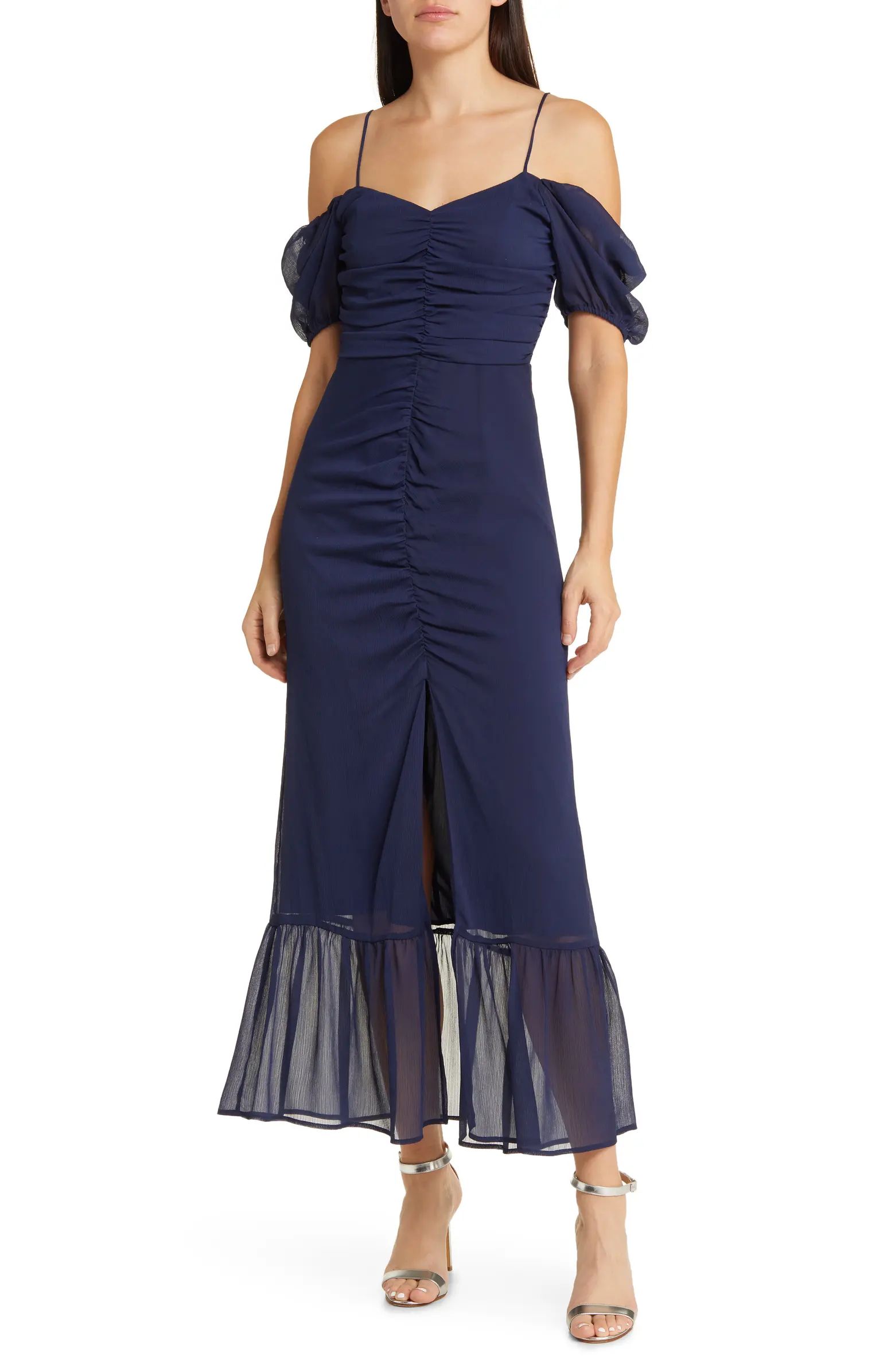 The Nyla Floral Cold Shoulder Midi Dress | Nordstrom