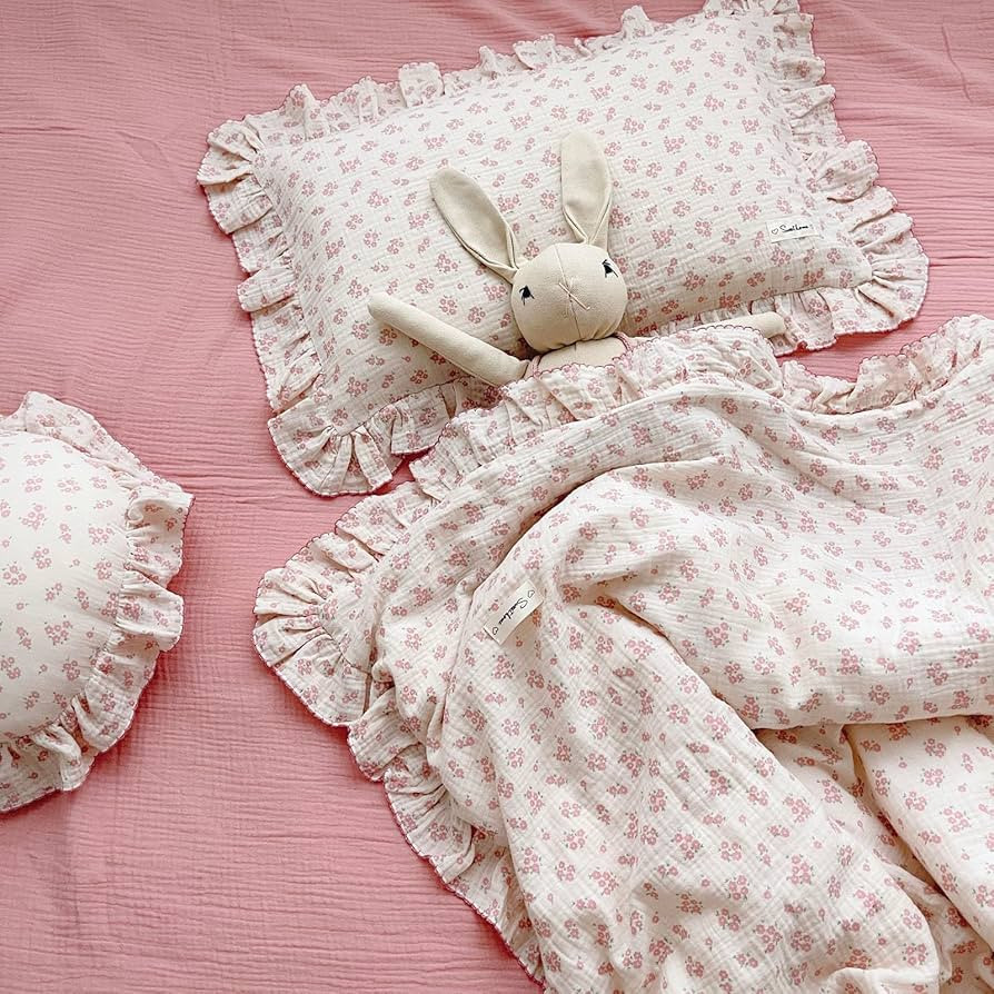 BuLuTu Cotton Muslin Ruffle Edge with Galsang Flowers Kids Toddler Pillowcase Soft Travel Pillow ... | Amazon (US)