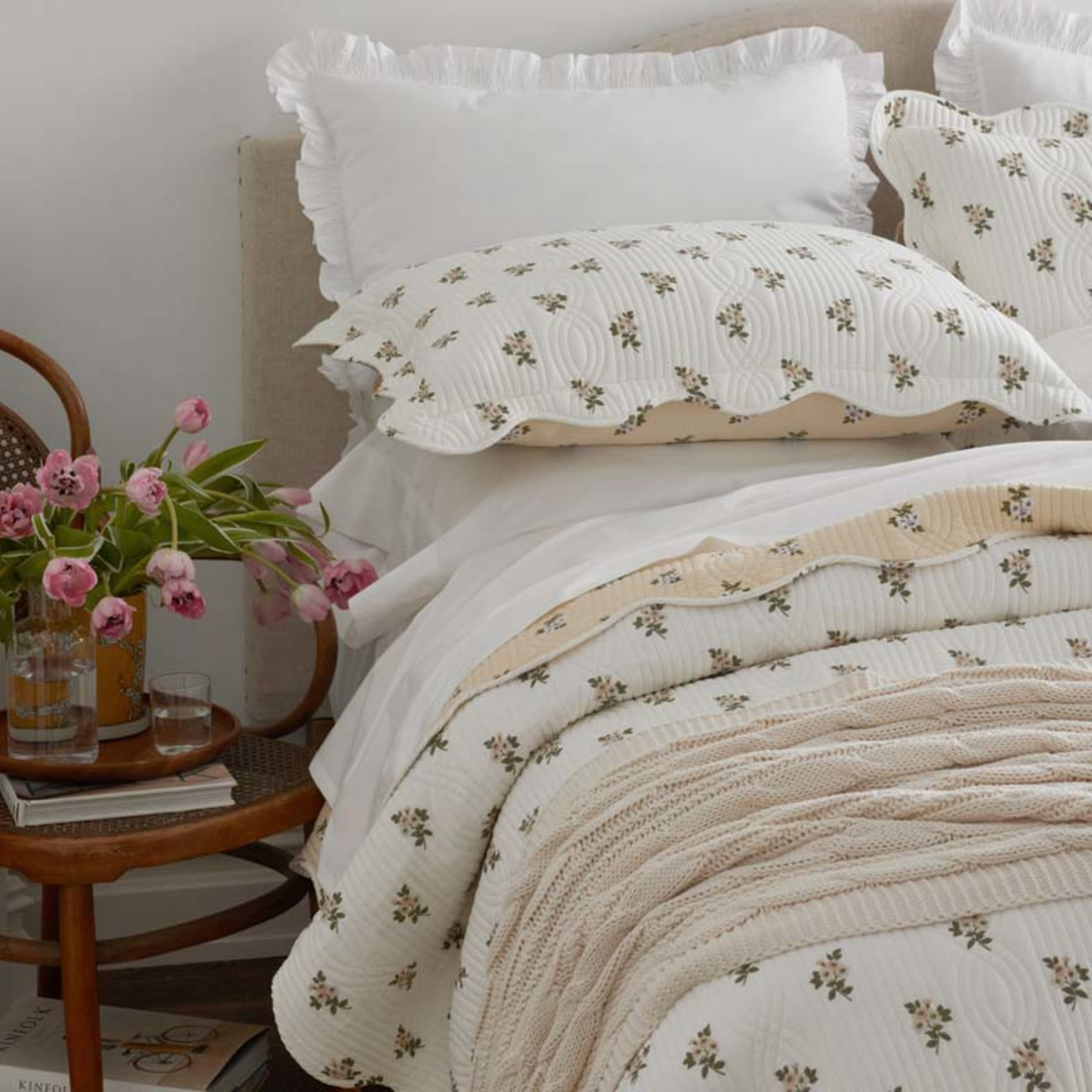 Flower Delight Reversible Quilted Sham - Ivory, Standard | The Company Store