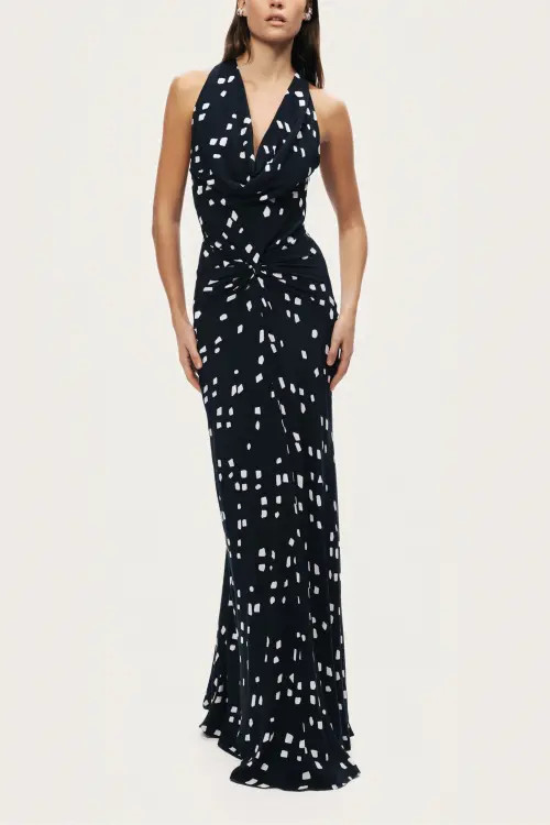 Nocturne Halter Neck Printed Maxi Dress in Multi-Colored at Nordstrom, Size Large | Nordstrom
