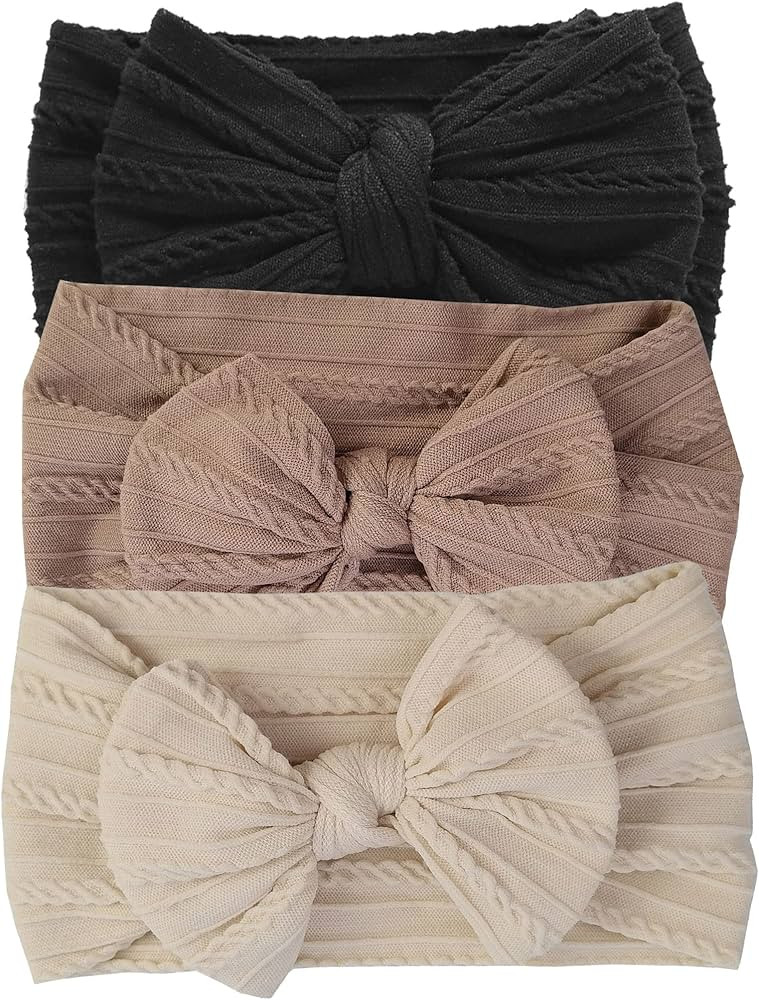 KorhLeoh Baby Girls Soft-Elastic-Nylon-Headbands Big-Bows-Hairbands Headwraps Hair Accessories fo... | Amazon (US)