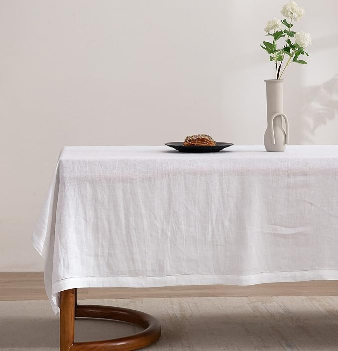 EVERLY Pure Linen Hemstitch Tablecloth,100% Stonewashed French Linen tablecloths for Kitchen Dini... | Amazon (US)