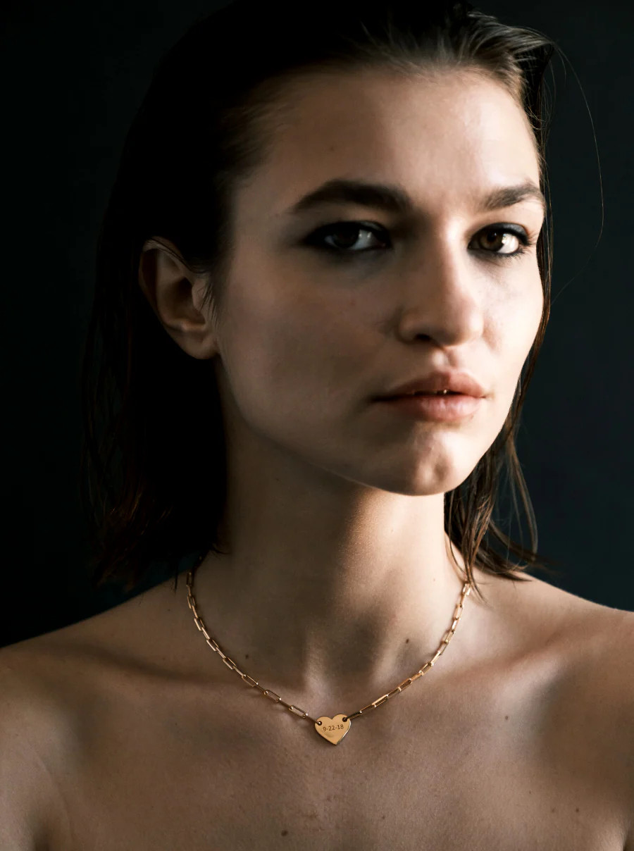 SMALL HEART ID NECKLACE, GOLD | Dorsey