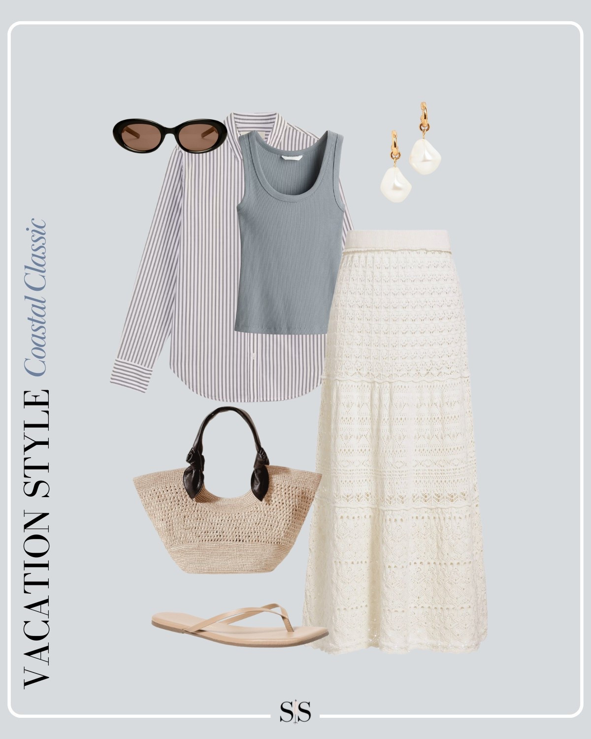 Vacation Style | Coastal Classic: 

Effortless coastal vibes with a crochet skirt and striped button-down shirt—perfect for a sunset dinner by the beach!

#CoastalChic #VacationEvening #BeachsideStyle #VacationOutfit

#LTKStyleTip #LTKTravel