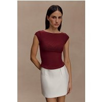 Romana Short Sleeve Mesh Top - Burgundy I MESHKI I Size M | MESHKI US