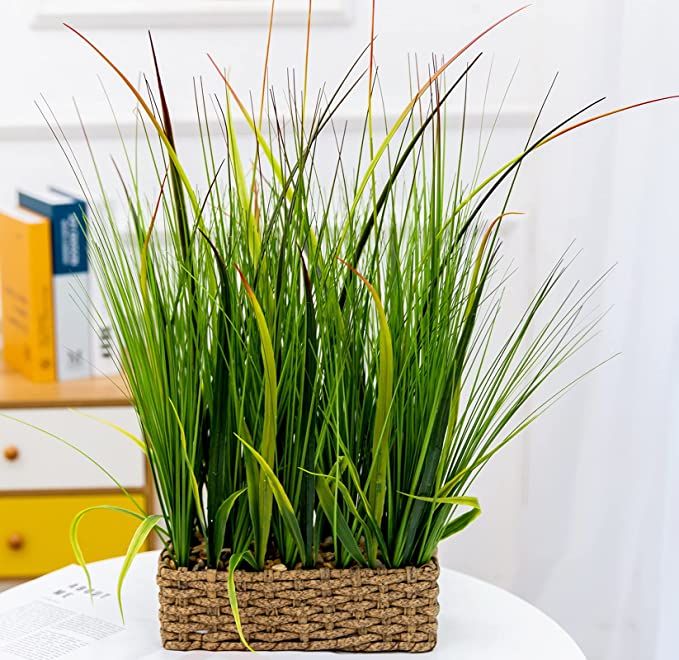 20 inch Green Sea Grass Plant in Leather Woven Planter, Realistic Looking Fake Wheat Grass Farmho... | Amazon (US)