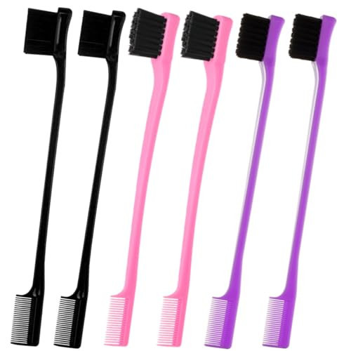 6Pack Double Sided Edge Control Hair Brush Professional Edge Control Hair Brush Comb Set, Dual-Sided Bristle Design, Pink Purple Black | Amazon (US)