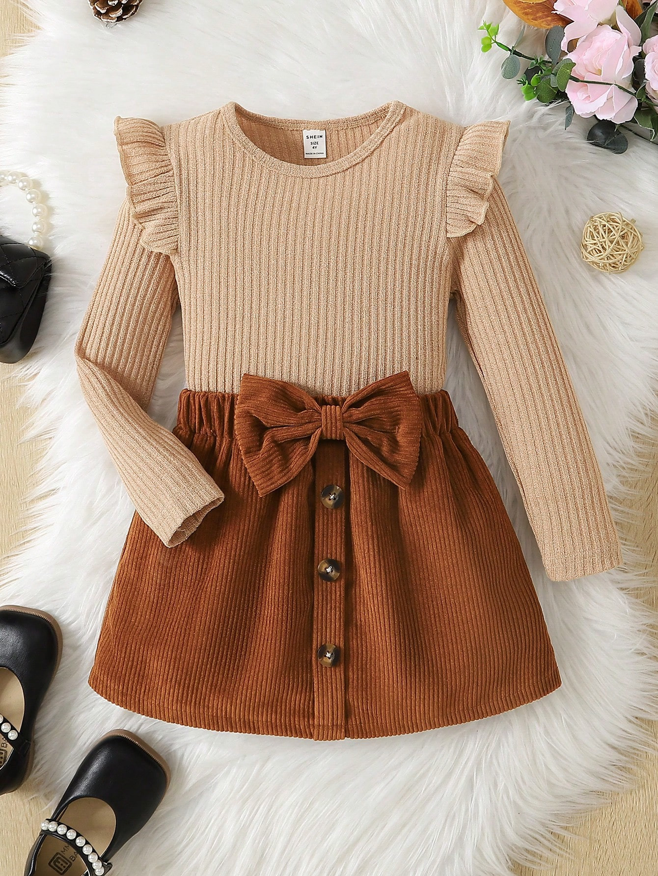 SHEIN Young Girl Ruffle Trim Tee & Bow Front Skirt | SHEIN USA | SHEIN