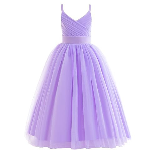 Glamulice Light Purple Girls Party Dress 4 Toddler Spaghetti Straps Lavender Tulle Wedding Pageant Bridesmaid Maxi Dresses Formal Girls Evening Party Prom Ball Gowns Kid Holiday Dance Ceremony Gown | Amazon (US)
