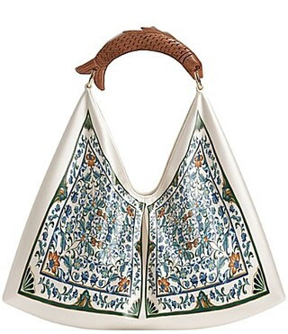 Farm Rio Blue Floral Satin Scarf Fish Handle Tote Bag - Flora Tile | Dillard's
