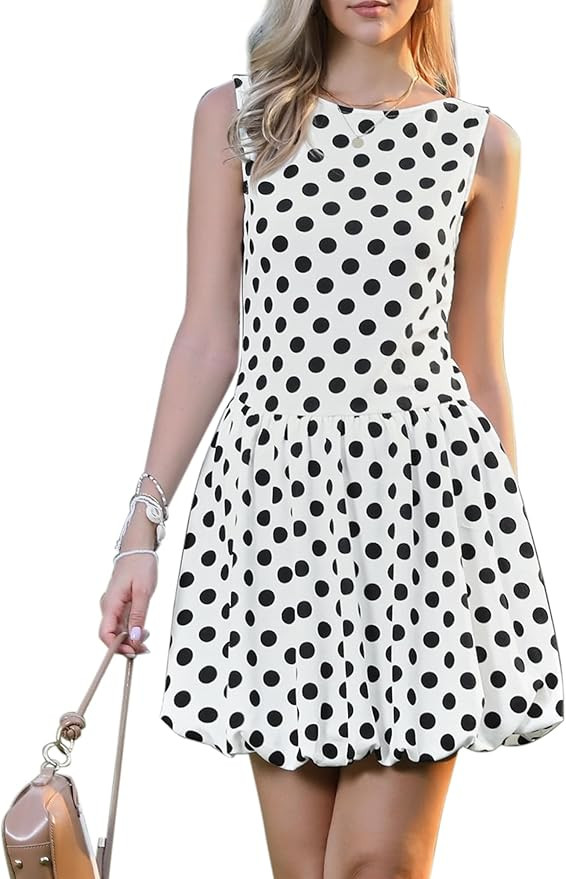 Allegra K Bubble Mini Dress for Women's Boat Neck Sleeveless Polka Dots Y2K Casual Cocktail Dress... | Amazon (US)