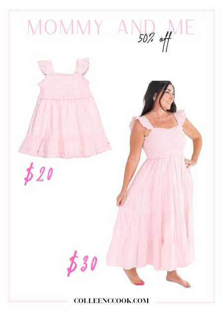 Pink white gingham mommy and me matching dresses cover ups 