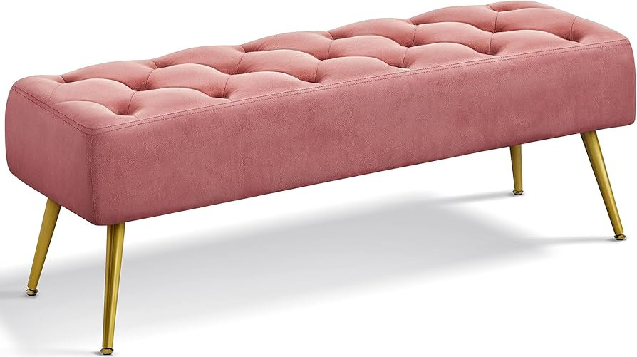 Yaheetech Modern Ottoman Bench Velvet Bench Upholstered Footrest for Living Room with Gold Metal ... | Amazon (US)