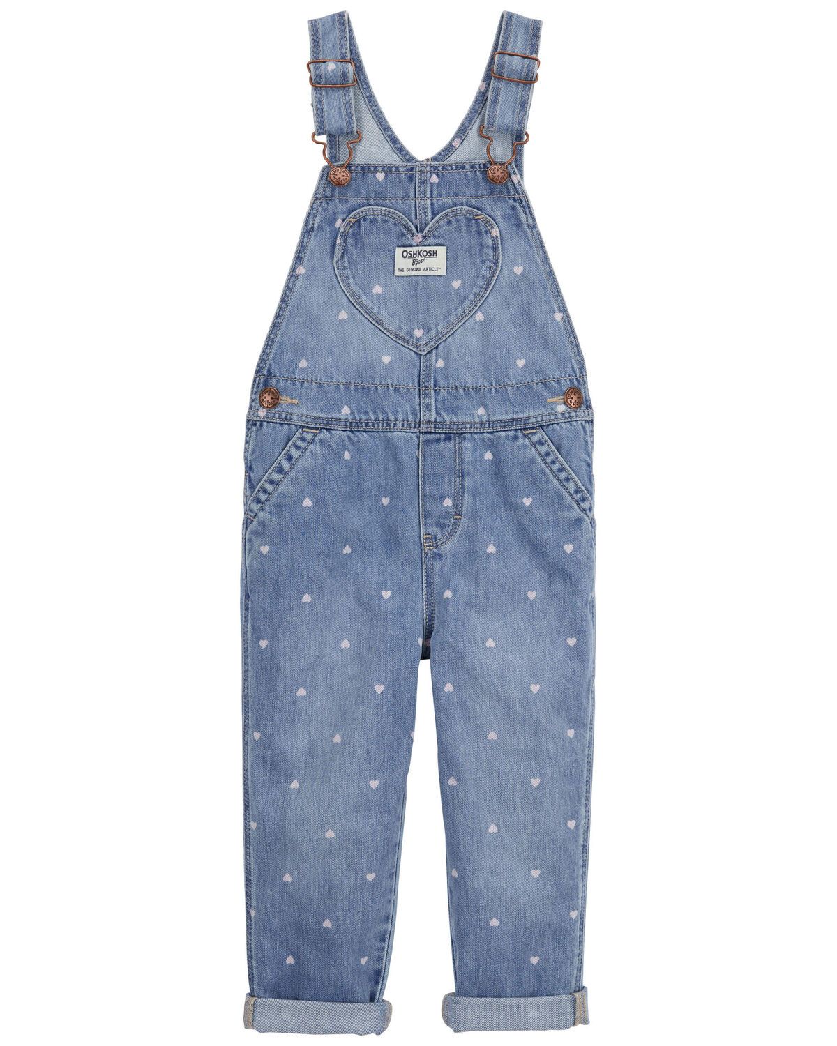 Blue Toddler Heart Print Denim Overalls | oshkosh.com | OshKosh B'gosh