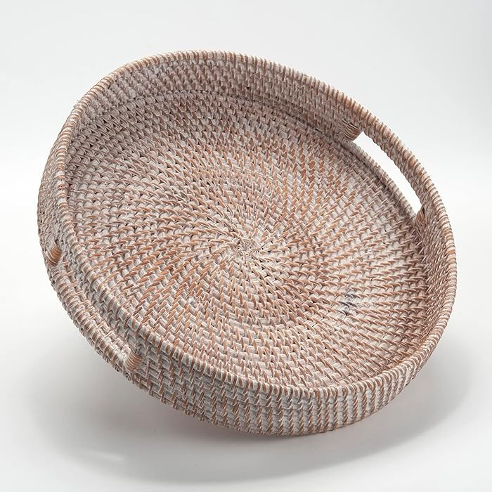 Coffee Table Tray Round Rattan Ottoman Tray Woven Serving Trays with Handles for Home and Kitchen... | Amazon (US)