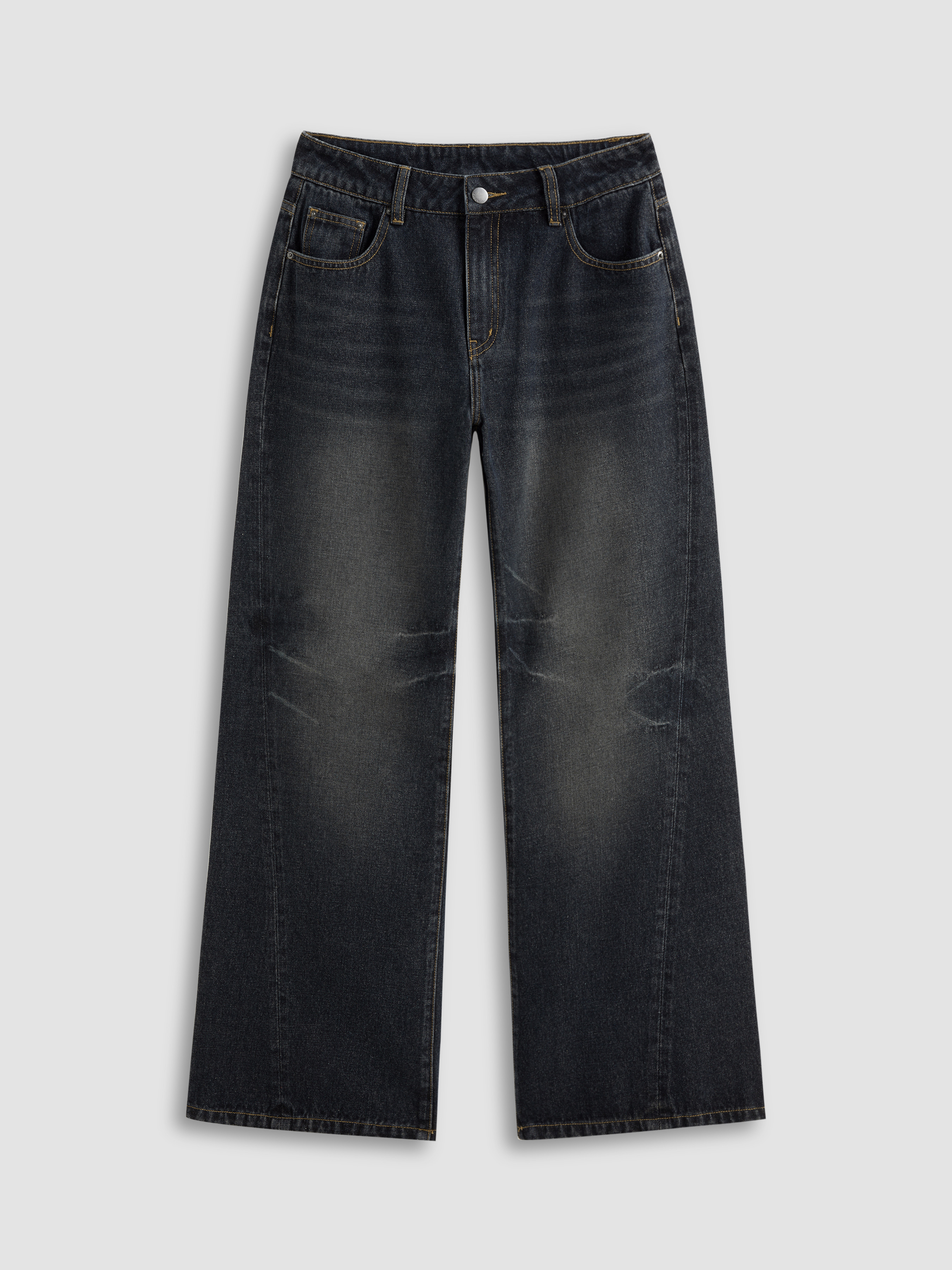 Denim Mid Rise Washed Pocket Wide Leg Jeans | Cider