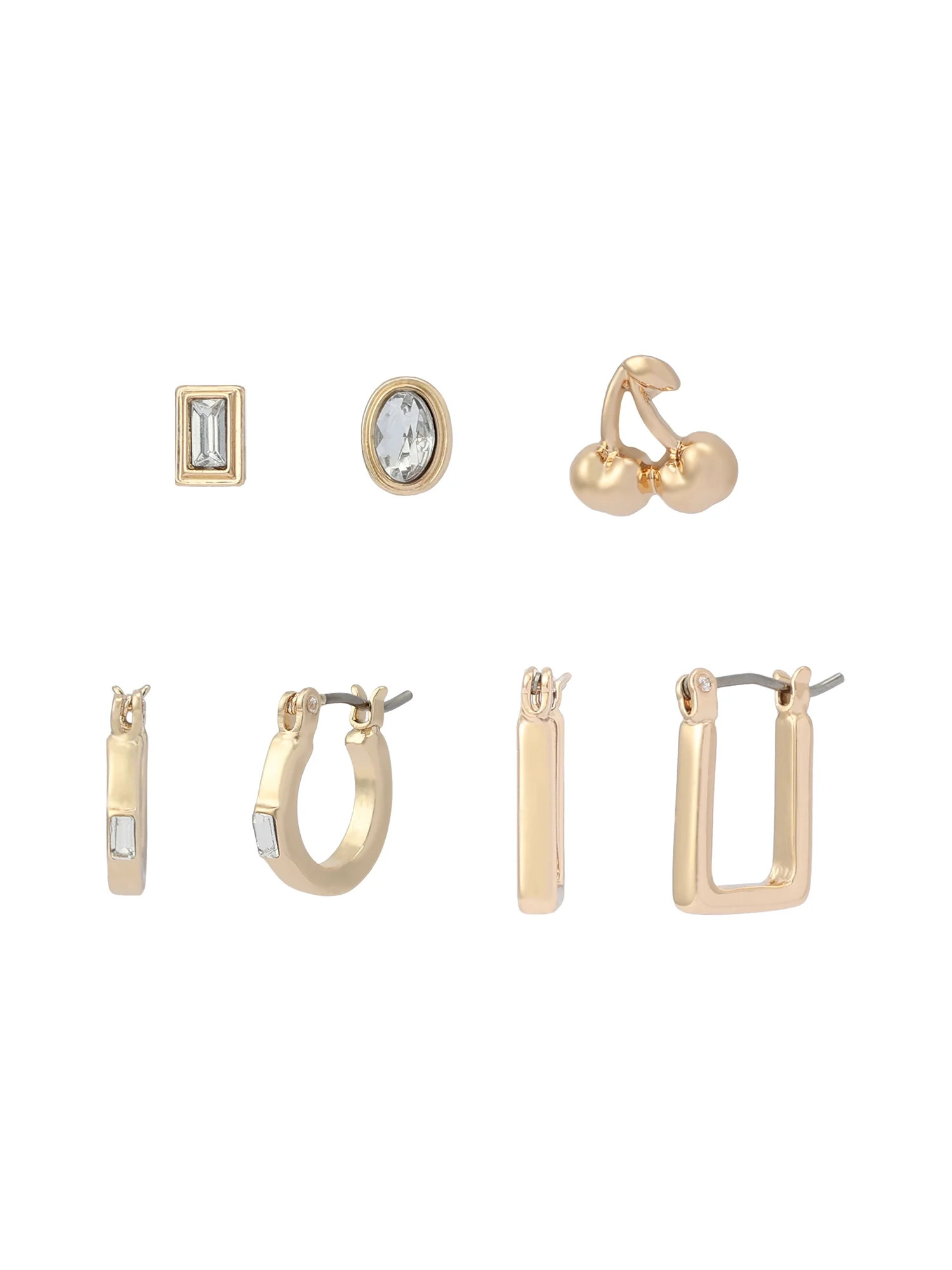 Madden NYC Women's Fashion Gold-Tone Cherry Stud & Huggie 5-Piece Earring Set - Walmart.com | Walmart (US)
