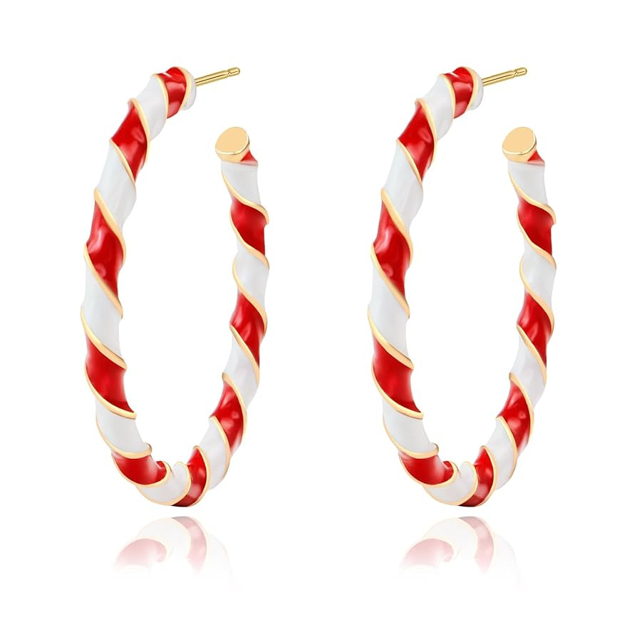 SmileBelle Candy Earrings Christmas Hoop Earrings for Women Girls Christmas Gifts Red and White X... | Amazon (US)