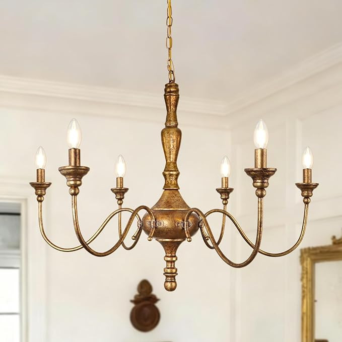 6-Light Farmhouse Chandelier for Dining Room, Antique Gold Rustic Chandelier, Adjustable Vintage ... | Amazon (US)