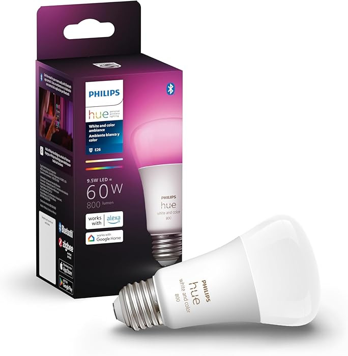 Philips Hue Smart 60W A19 LED Bulb - White and Color Ambiance Color-Changing Light - 1 Pack - 800... | Amazon (US)