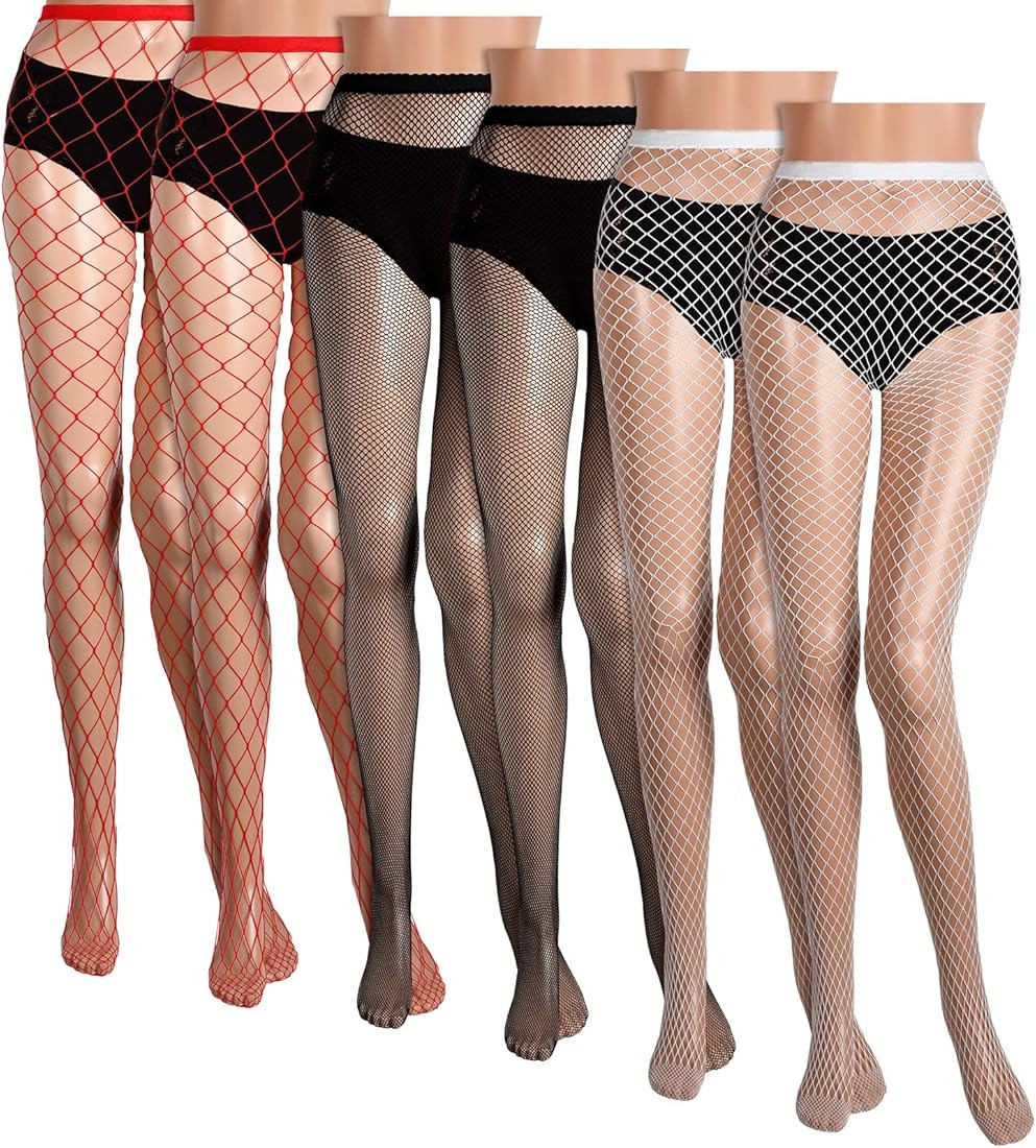 Geyoga 6 Pairs Plus Size Fishnet Tights High Waist Tights Thigh High Stockings Pantyhose for Wome... | Amazon (US)