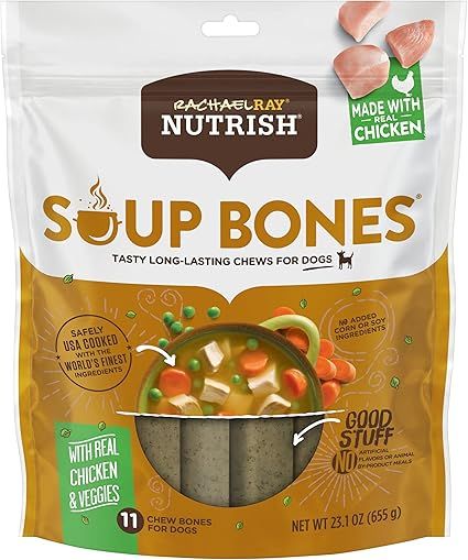 Rachael Ray Nutrish Soup Bones Dog Treats, Chicken & Veggies Flavor, 11 Bones       Add to Logie | Amazon (US)