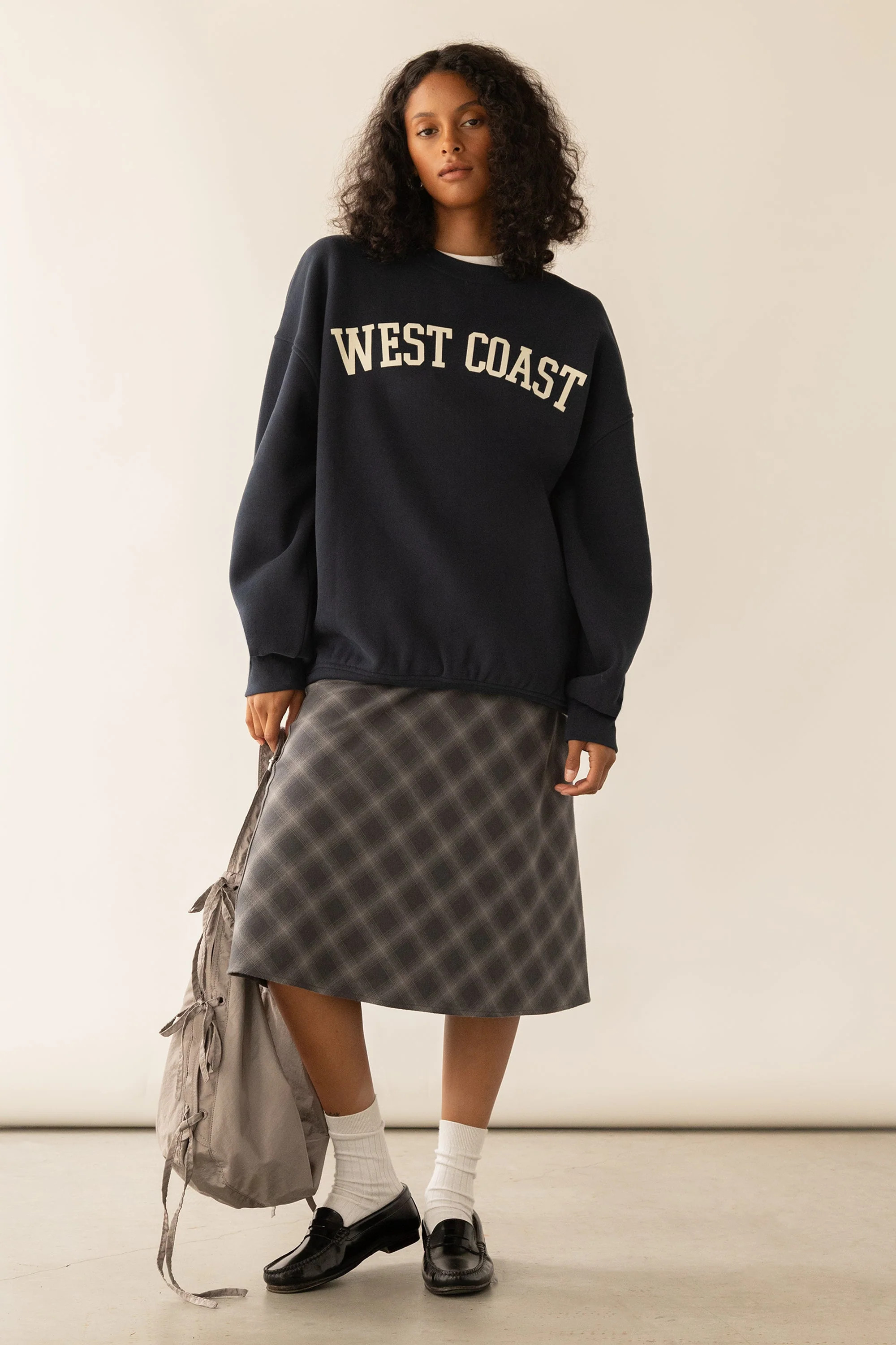 PLAID MIDI SKIRT Grey Plaid / 12 | OAK + FORT