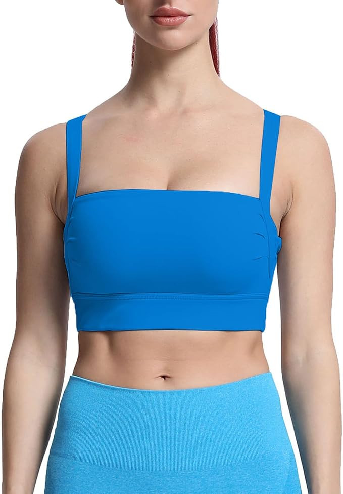 Aoxjox Women's Workout High Impact Sports Bras Fitness Square Neck Balcony Open Back Bra Yoga Cro... | Amazon (US)