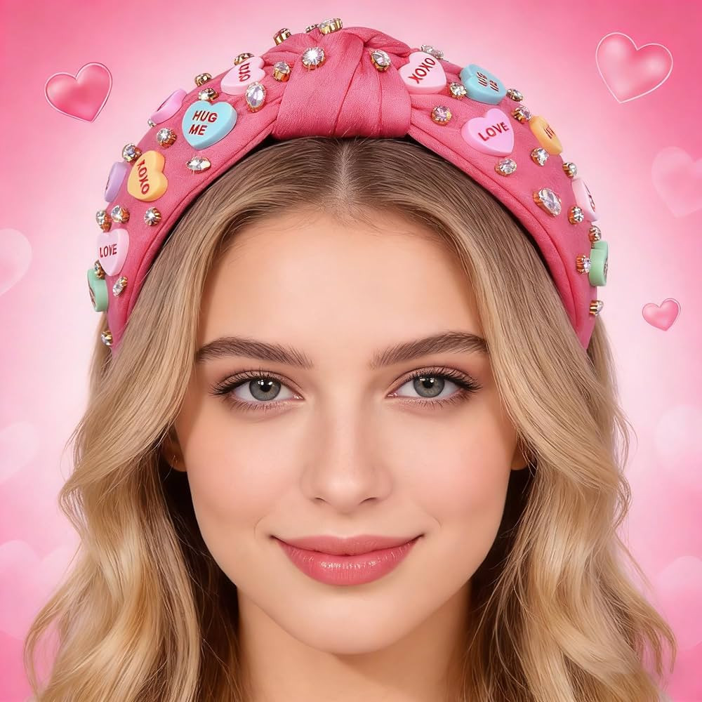 NVENF Valentine’s Day Headband for Women Love Heart Headband Jeweled Crystal Rhinestone Knotted... | Amazon (US)