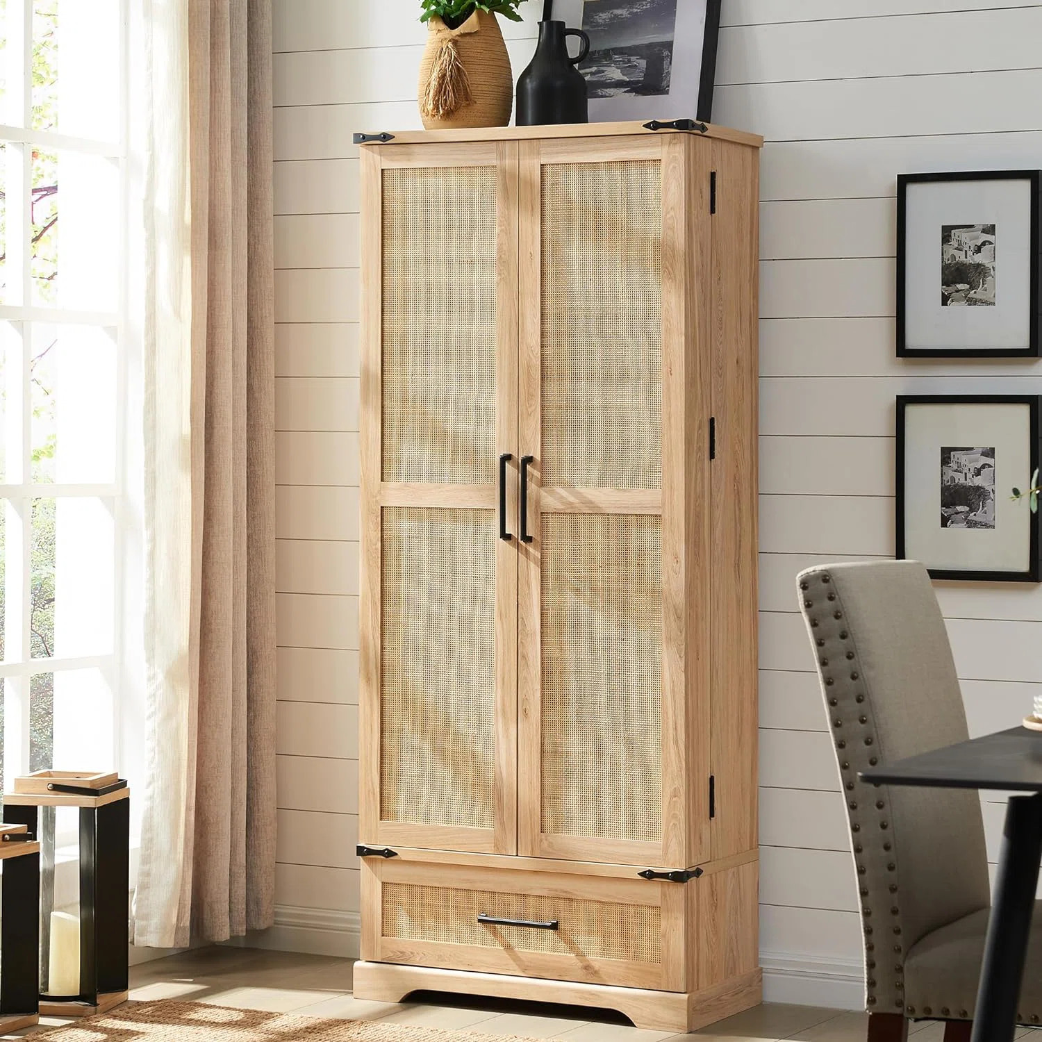 Aubriona 72" Rattan Kitchen Pantry, Versatile Large Cabinet with 2 Rattan Doors Drawer and Shelve... | Wayfair North America